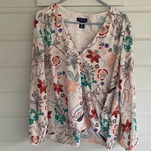 Adrienne Vittadini Floral Faux Wrap Blouse, Size XL